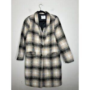 Old Navy Black and Brown Plaid Coat Womens Buttons Pockets Long Size Small